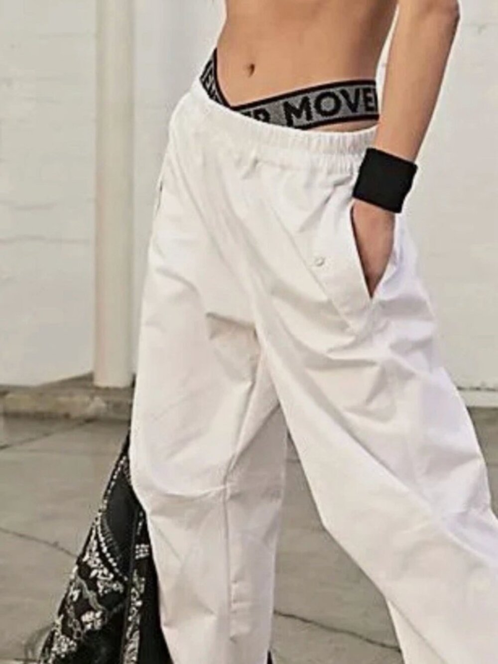 FP Movement White Logo Waistband Utility Pants Athleisure L Carpenter Streetwear